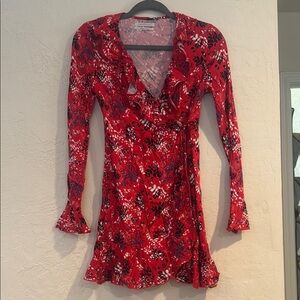 Urban Outfitters Red Ruffled Bell Sleeve Dress